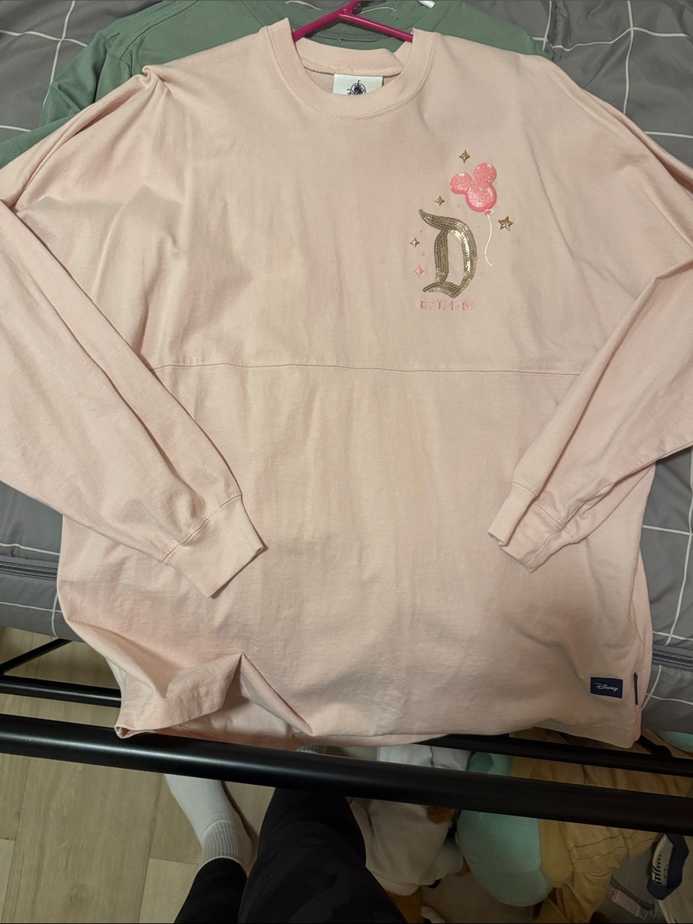 Disney Light Pink Crewneck Tunic with Gold D and Pink Balloon